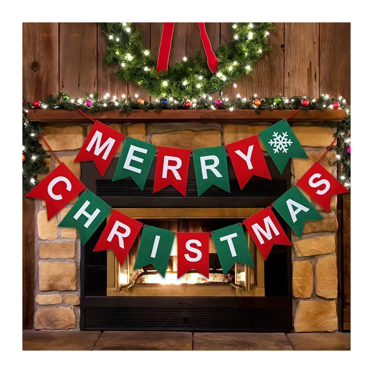 Mehrfarbige Weihnachtsflagge aus Filz mit Buchstaben als hängende Dekoration für deine Weihnachtsfeier - Bild 4
