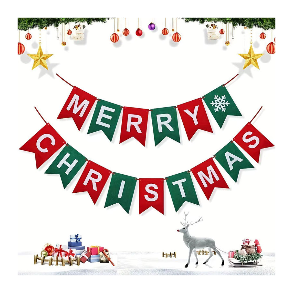 Mehrfarbige Weihnachtsflagge aus Filz mit Buchstaben als hängende Dekoration für deine Weihnachtsfeier - Bild 5