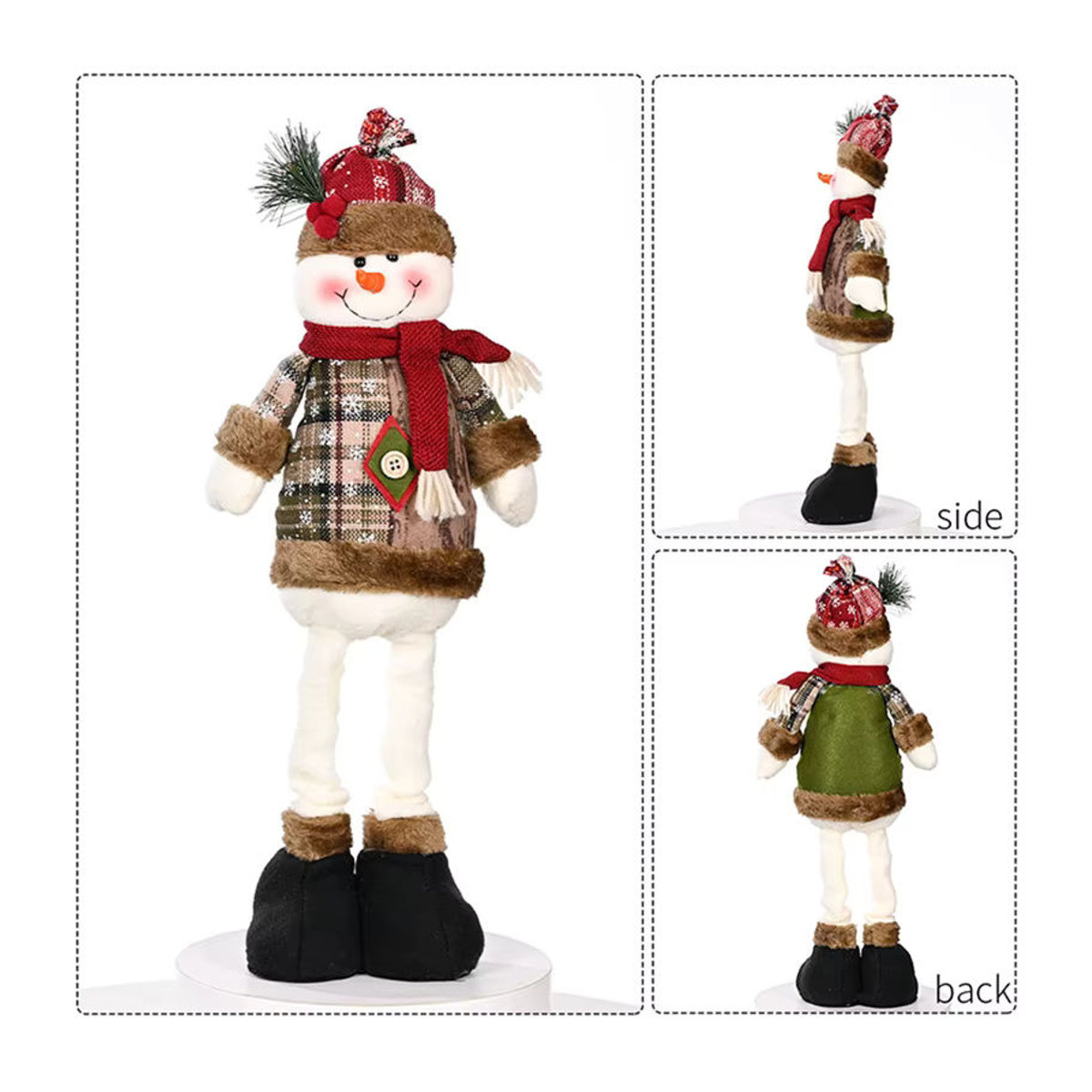 Mehrfarbige Weihnachtsmann-Dekoration aus Textil als stehende Weihnachtspuppe mit kariertem Muster - Bild 5