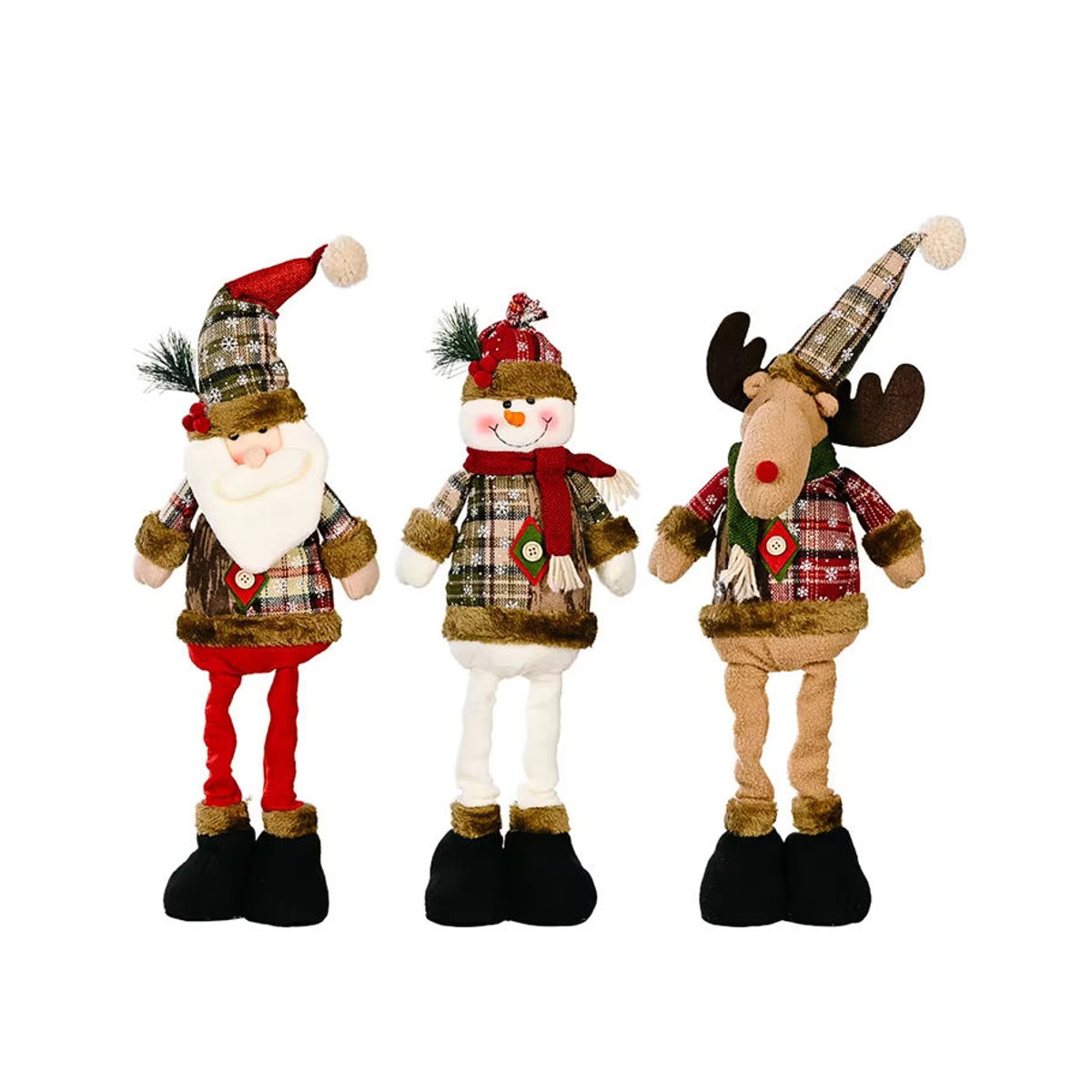 Mehrfarbige Weihnachtsmann-Dekoration aus Textil als stehende Weihnachtspuppe mit kariertem Muster - Bild 7
