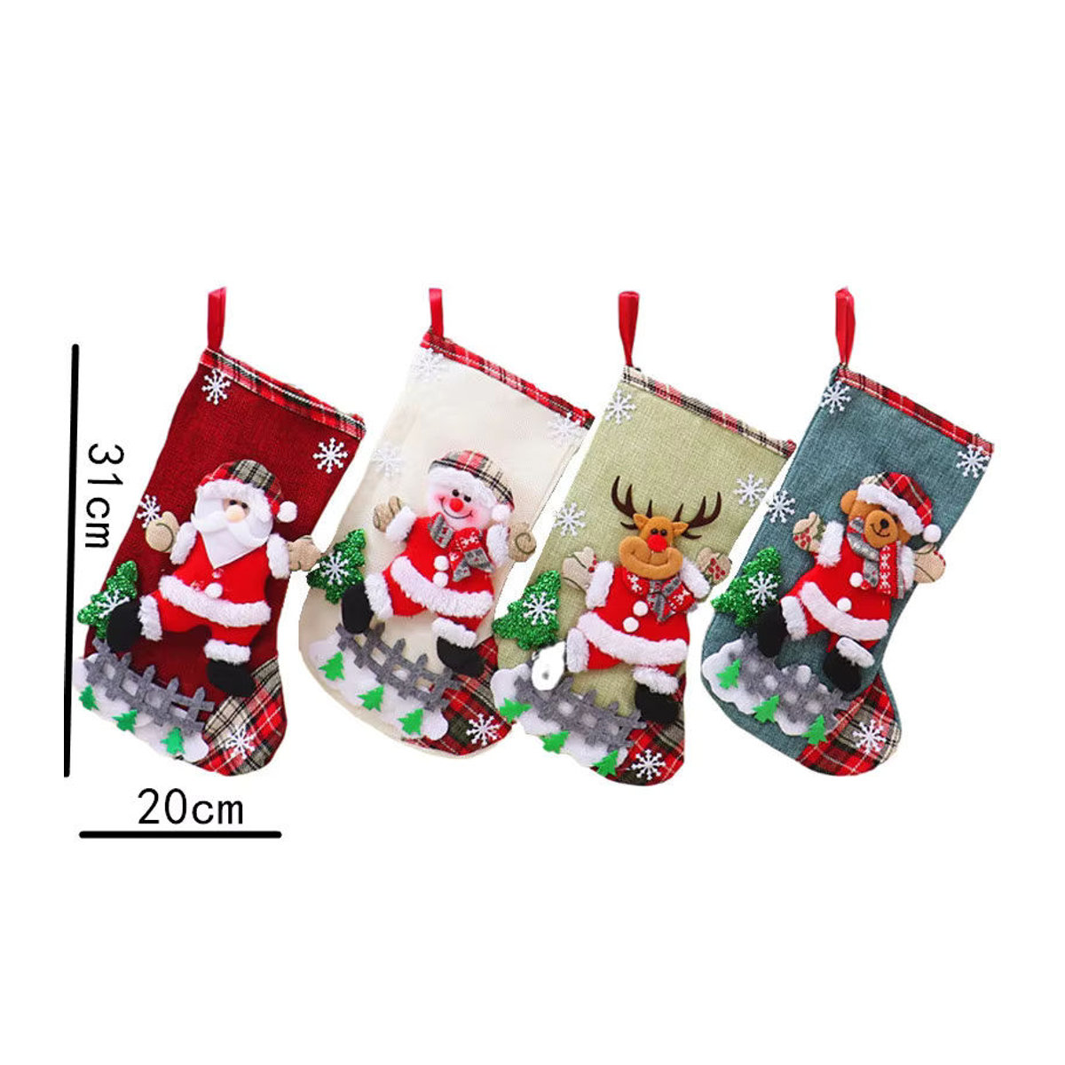 Mehrfarbige Weihnachtsstrümpfe im Weihnachtsmann-Design aus Stoff als hängende Weihnachtsdekoration, Höhe: 31 cm - Bild 4