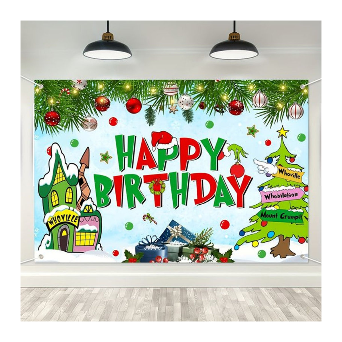 Mehrfarbige Wimpel-Girlande aus Papier für Weihnachts- und Geburtstagspartys mit Whoville-Cartoon-Motiv - Bild 1