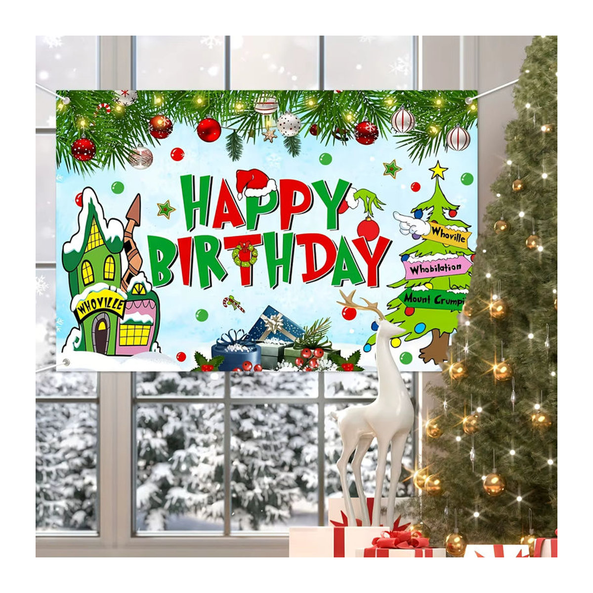 Mehrfarbige Wimpel-Girlande aus Papier für Weihnachts- und Geburtstagspartys mit Whoville-Cartoon-Motiv - Bild 4