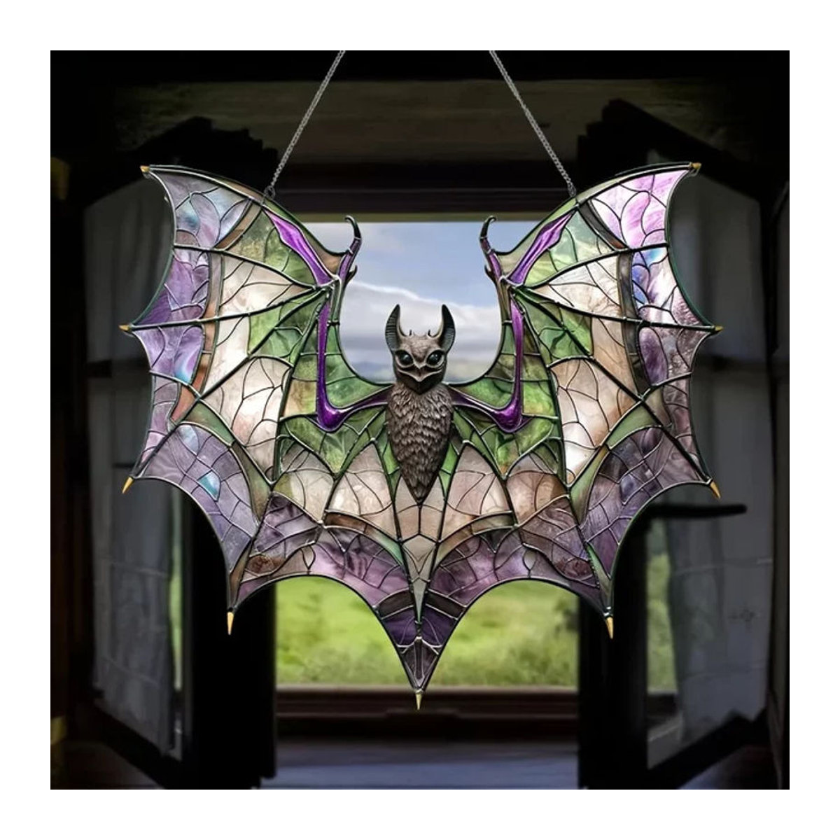 Mehrfarbiger 2D-Acryl-Fledermaus-Sonnenfänger als abstrakte Wandkunst zur Halloween-Dekoration, hängendes Ornament aus Acryl - Bild 1