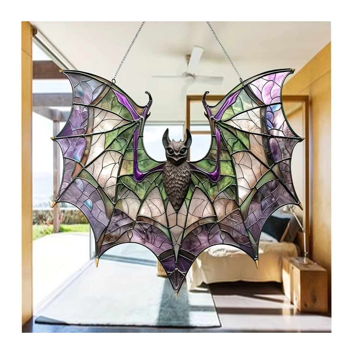 Mehrfarbiger 2D-Acryl-Fledermaus-Sonnenfänger als abstrakte Wandkunst zur Halloween-Dekoration, hängendes Ornament aus Acryl - Bild 2