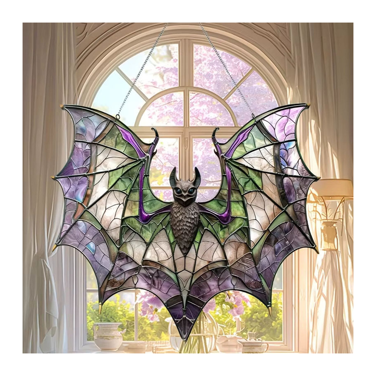 Mehrfarbiger 2D-Acryl-Fledermaus-Sonnenfänger als abstrakte Wandkunst zur Halloween-Dekoration, hängendes Ornament aus Acryl - Bild 3