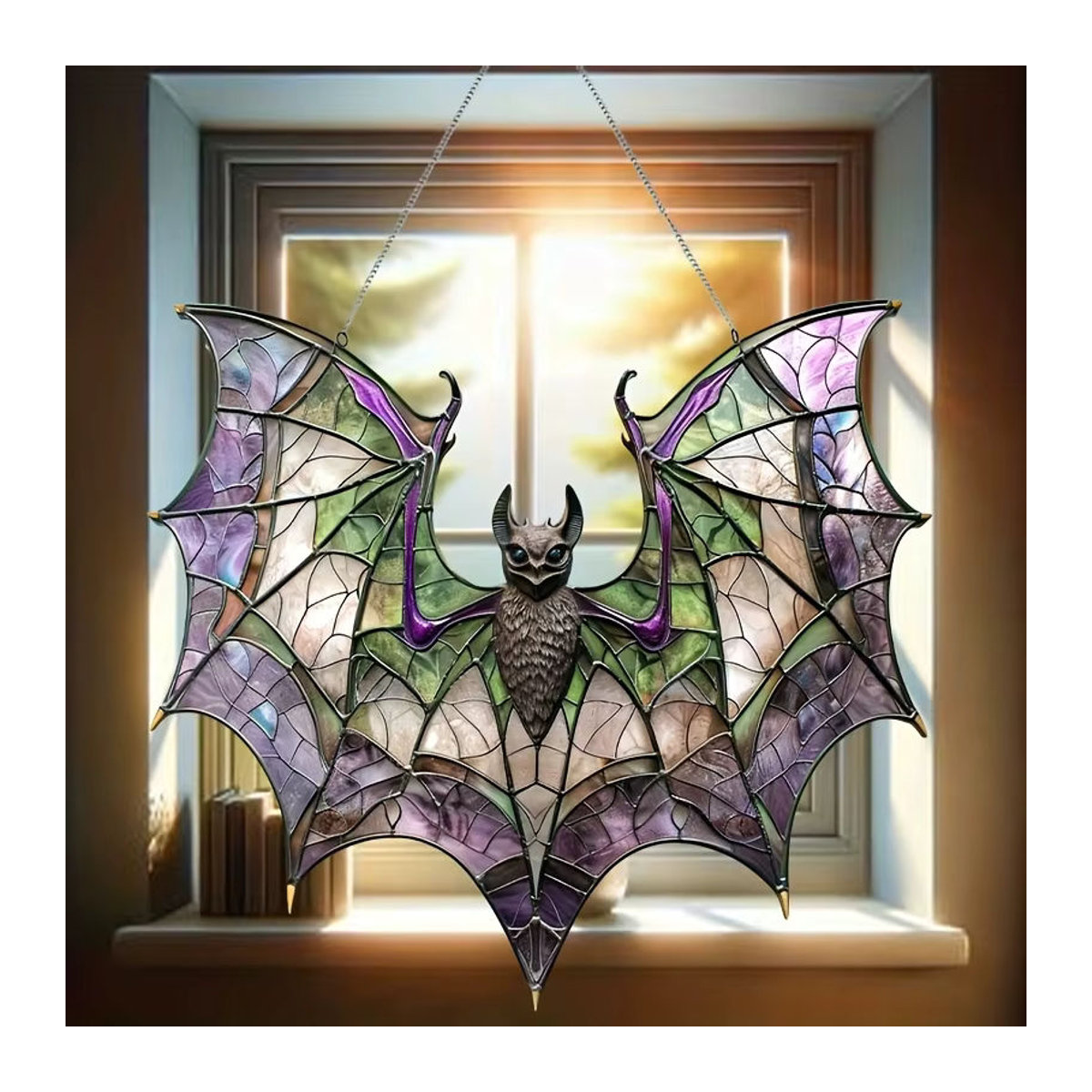 Mehrfarbiger 2D-Acryl-Fledermaus-Sonnenfänger als abstrakte Wandkunst zur Halloween-Dekoration, hängendes Ornament aus Acryl - Bild 4