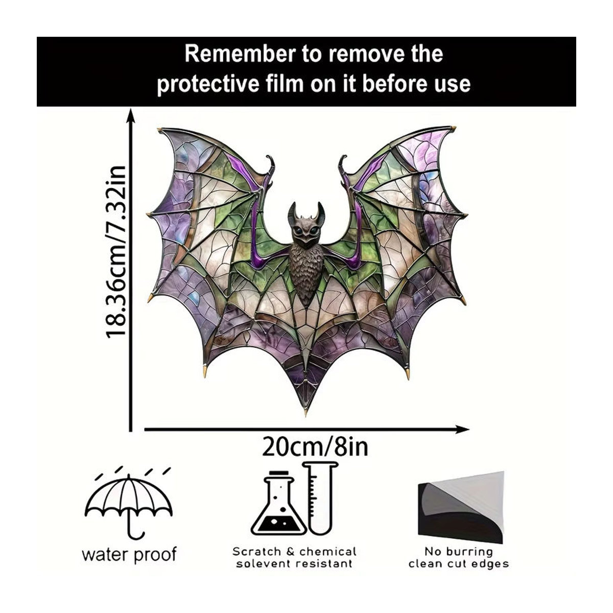 Mehrfarbiger 2D-Acryl-Fledermaus-Sonnenfänger als abstrakte Wandkunst zur Halloween-Dekoration, hängendes Ornament aus Acryl - Bild 5