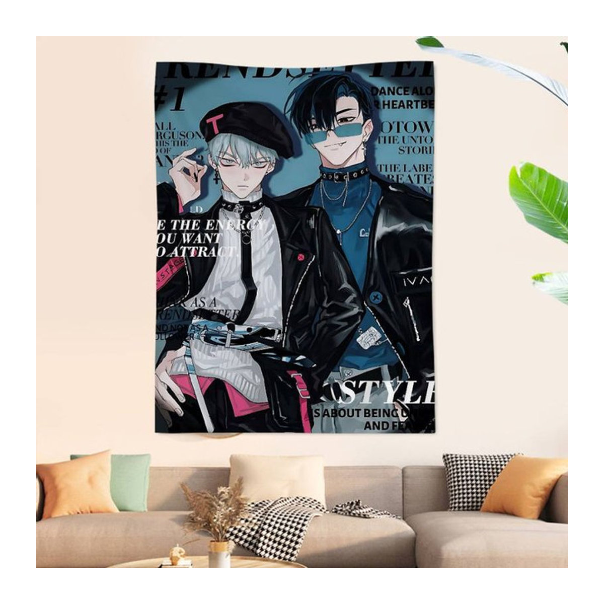 Mehrfarbiger Alien Wandbehang im Anime-Stil als dekorative Textil-Tapisserie für dein Zuhause - Bild 1