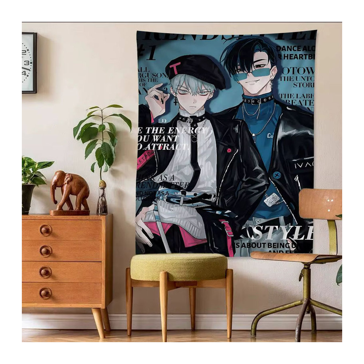 Mehrfarbiger Alien Wandbehang im Anime-Stil als dekorative Textil-Tapisserie für dein Zuhause - Bild 5