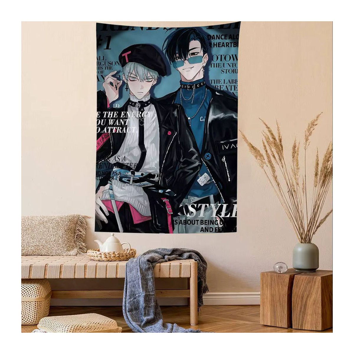 Mehrfarbiger Alien Wandbehang im Anime-Stil als dekorative Textil-Tapisserie für dein Zuhause - Bild 6