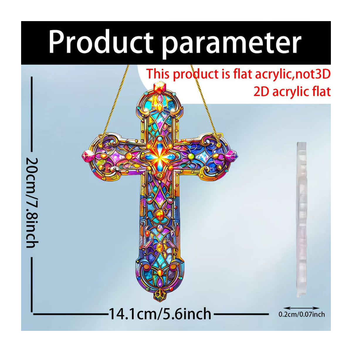 Mehrfarbiger Glasanhänger in Kreuzform als hängende Dekoration im Stained-Glass-Stil - Bild 5