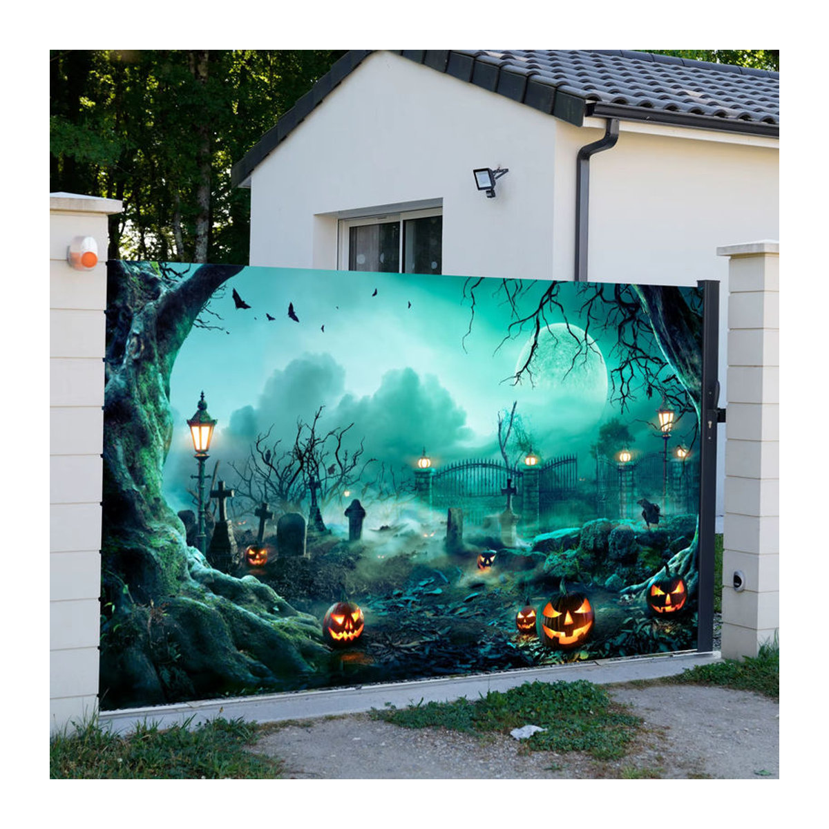 Mehrfarbiger Halloween-Banner aus Textil als rechteckige Hintergrunddekoration für Partys und Feiern - Bild 3
