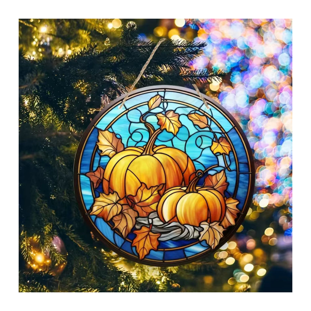 Mehrfarbiger Halloween-Kürbis-Buntglasanhänger aus Glas als runde Wanddekoration und Türschmuck - Bild 1