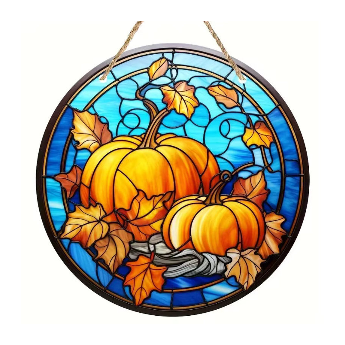 Mehrfarbiger Halloween-Kürbis-Buntglasanhänger aus Glas als runde Wanddekoration und Türschmuck - Bild 3