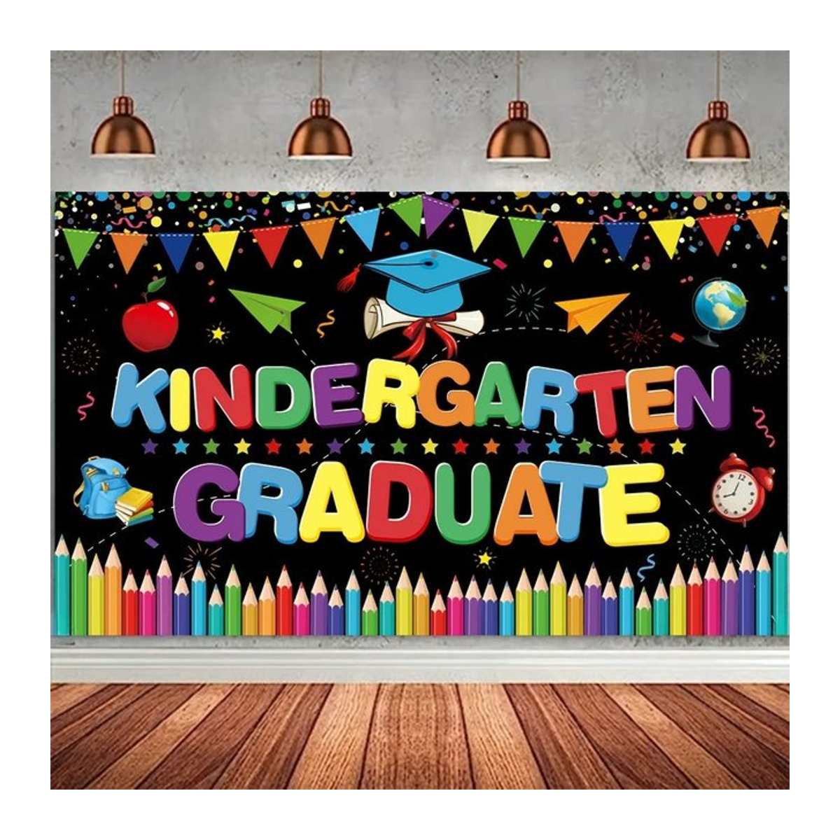 Mehrfarbiger Hintergrund für die Kindergarten-Abschlussfeier im Querformat mit Typografie-Design - Bild 1