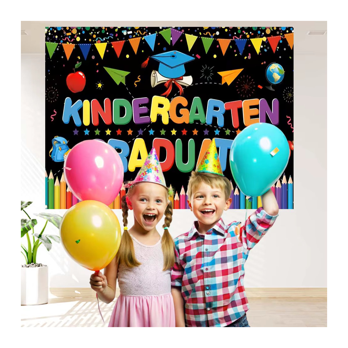 Mehrfarbiger Hintergrund für die Kindergarten-Abschlussfeier im Querformat mit Typografie-Design - Bild 3