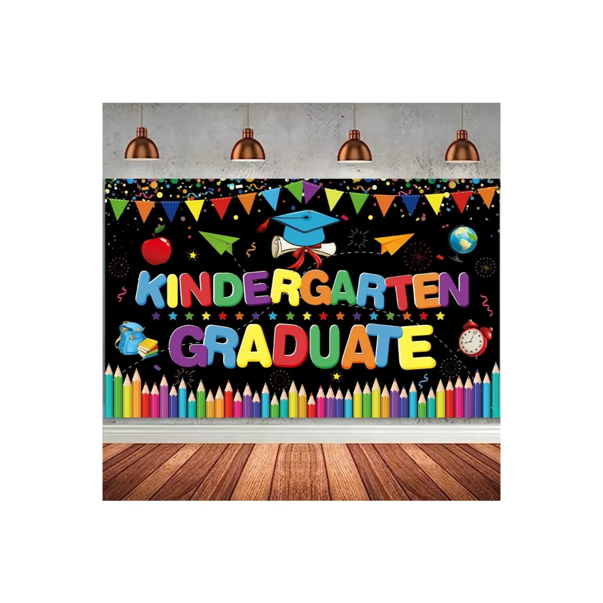 Mehrfarbiger Hintergrund für die Kindergarten-Abschlussfeier im Querformat mit Typografie-Design - Bild 4