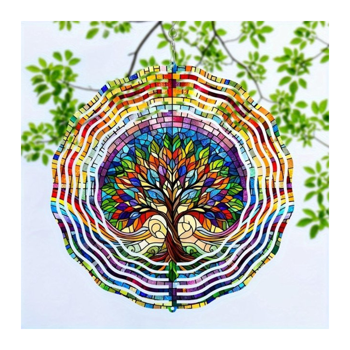 Mehrfarbiger Lebensbaum-Windspinner aus Metall und Glas als hängende 3D-Gartenkunst im Bohemian-Stil - Bild 1
