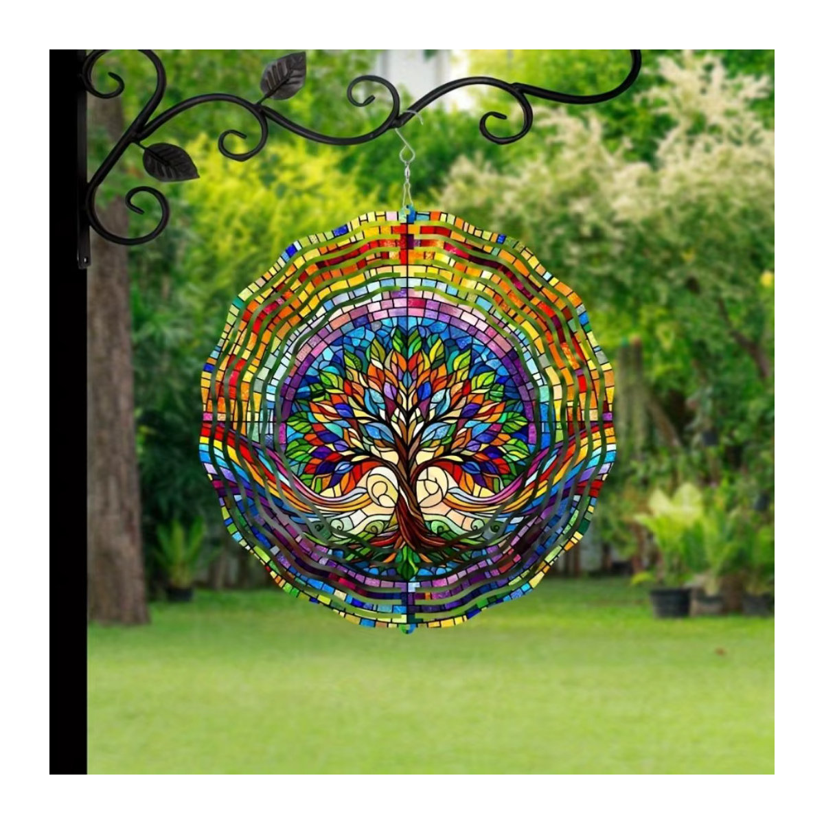 Mehrfarbiger Lebensbaum-Windspinner aus Metall und Glas als hängende 3D-Gartenkunst im Bohemian-Stil - Bild 5