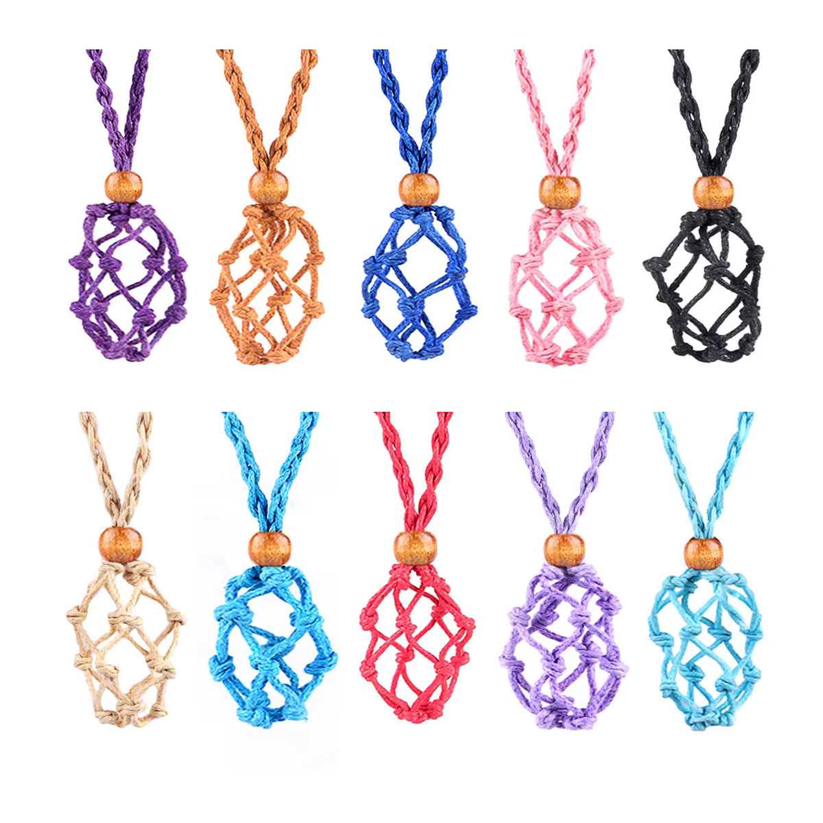 Mehrfarbiger Makramee-Anhänger mit Naturstein als Boho-Retro-Halsband für Damen und Herren - Bild 1