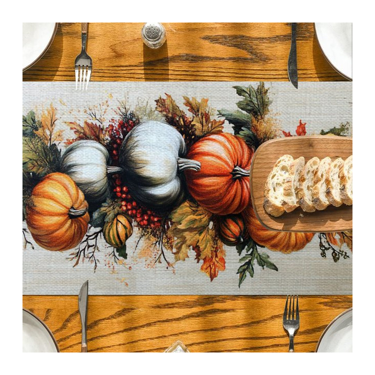 Mehrfarbiger Polyester-Tischläufer mit Herbst-Design und Kürbis-Motiv - Bild 1