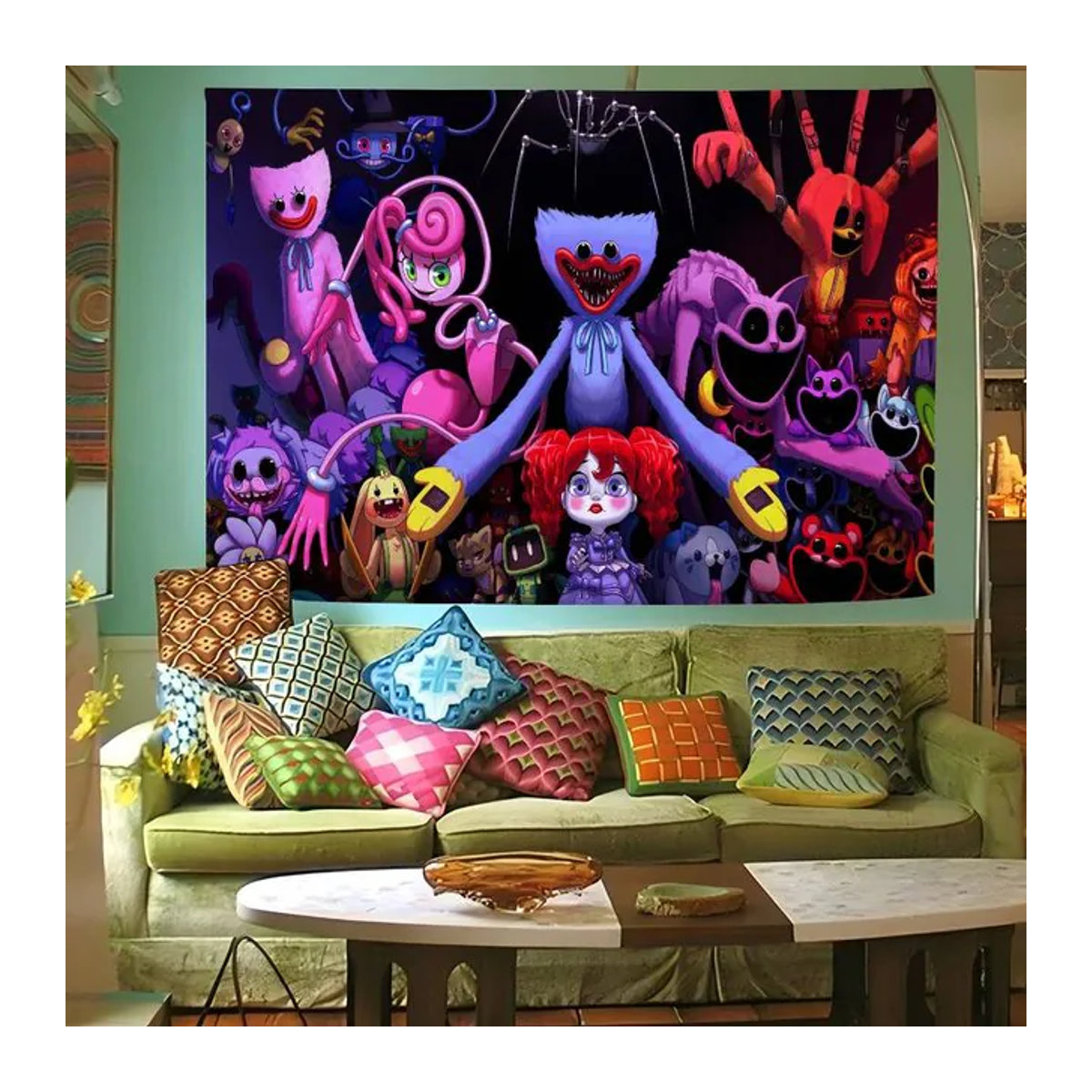 Mehrfarbiger Poppy Playtime Fotohintergrund für Kindergeburtstage und Videospiel-Porträts, B/B/H: 120 x 120 x 70 cm - Bild 1