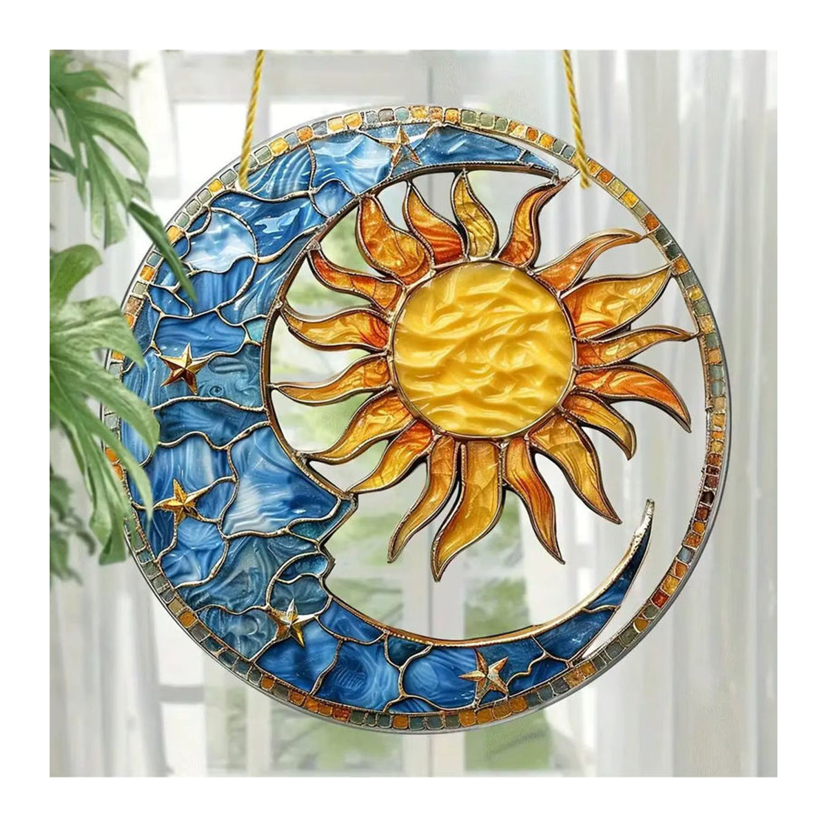 Mehrfarbiger Sonnen- und Mondlichtfänger aus Glas mit Sternen und Mond als hängende Dekoration für Wohnzimmer und Garten - Bild 2