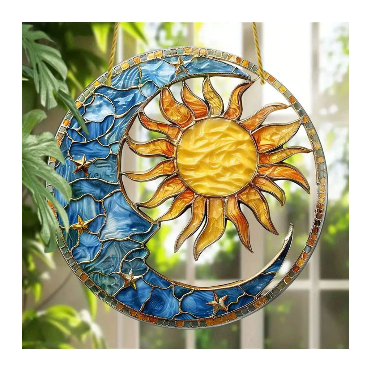 Mehrfarbiger Sonnen- und Mondlichtfänger aus Glas mit Sternen und Mond als hängende Dekoration für Wohnzimmer und Garten - Bild 3