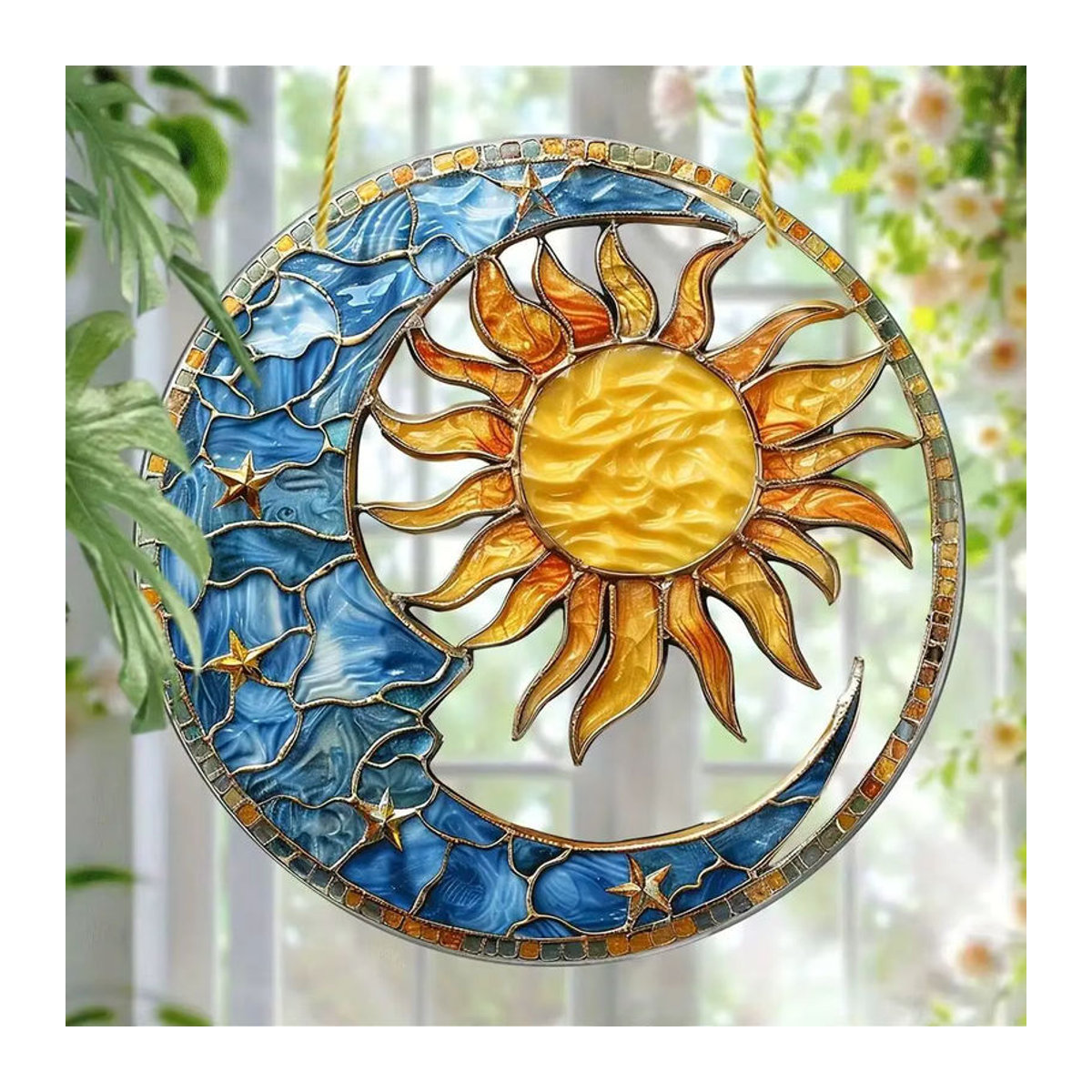 Mehrfarbiger Sonnen- und Mondlichtfänger aus Glas mit Sternen und Mond als hängende Dekoration für Wohnzimmer und Garten - Bild 4