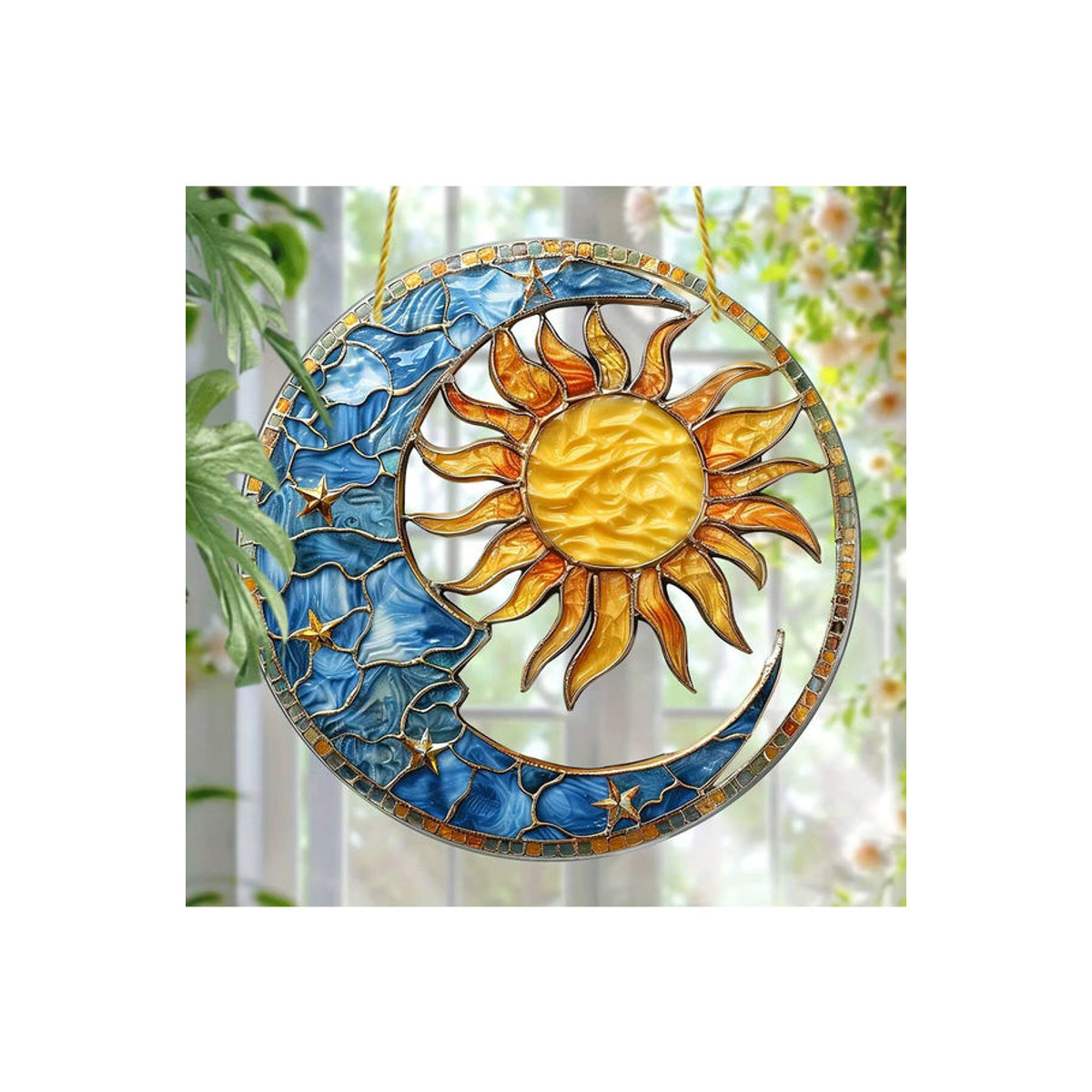 Mehrfarbiger Sonnen- und Mondlichtfänger aus Glas mit Sternen und Mond als hängende Dekoration für Wohnzimmer und Garten - Bild 7