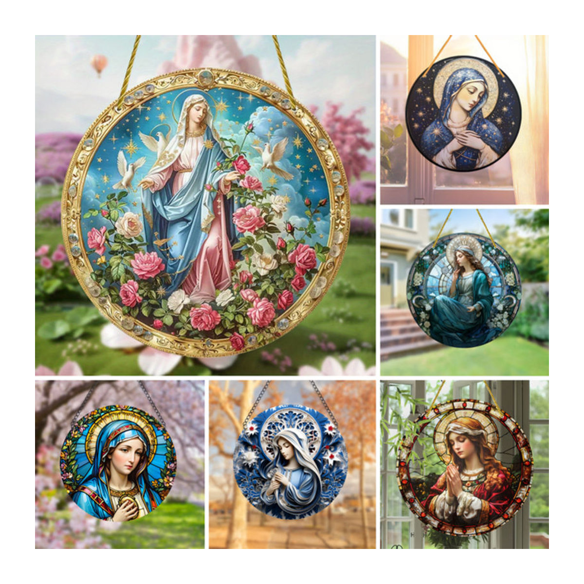 Mehrfarbiger Sonnenfänger aus Acryl mit Jungfrau Maria-Motiv im Vintage-Stil als hängende Dekoration - Bild 1