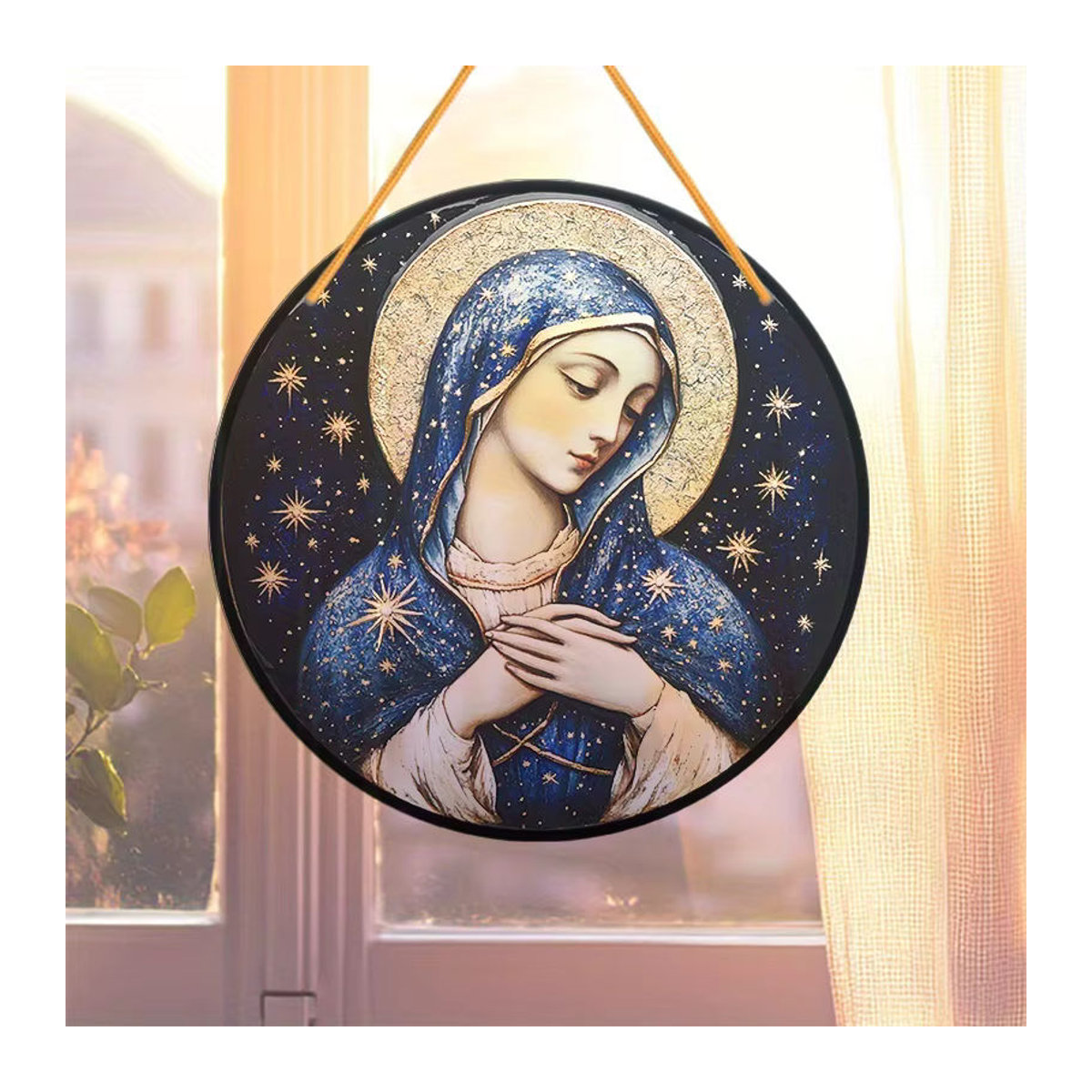 Mehrfarbiger Sonnenfänger aus Acryl mit Jungfrau Maria-Motiv im Vintage-Stil als hängende Dekoration - Bild 4