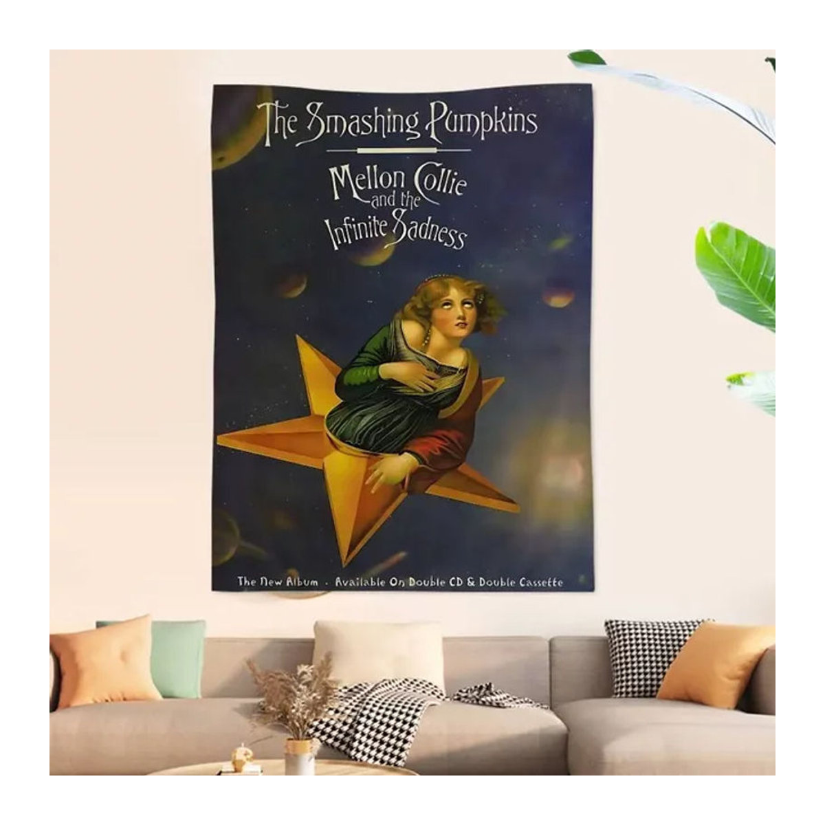 Mehrfarbiger Wandbehang im Cartoon-Stil mit S-Smashing P-Pumpkins Motiv für Halloween und Herbst als dekorative Stoff-Tapisserie - Bild 1