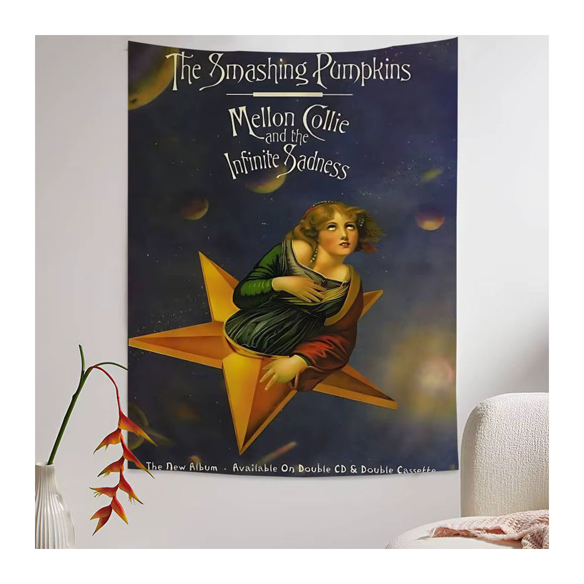 Mehrfarbiger Wandbehang im Cartoon-Stil mit S-Smashing P-Pumpkins Motiv für Halloween und Herbst als dekorative Stoff-Tapisserie - Bild 4