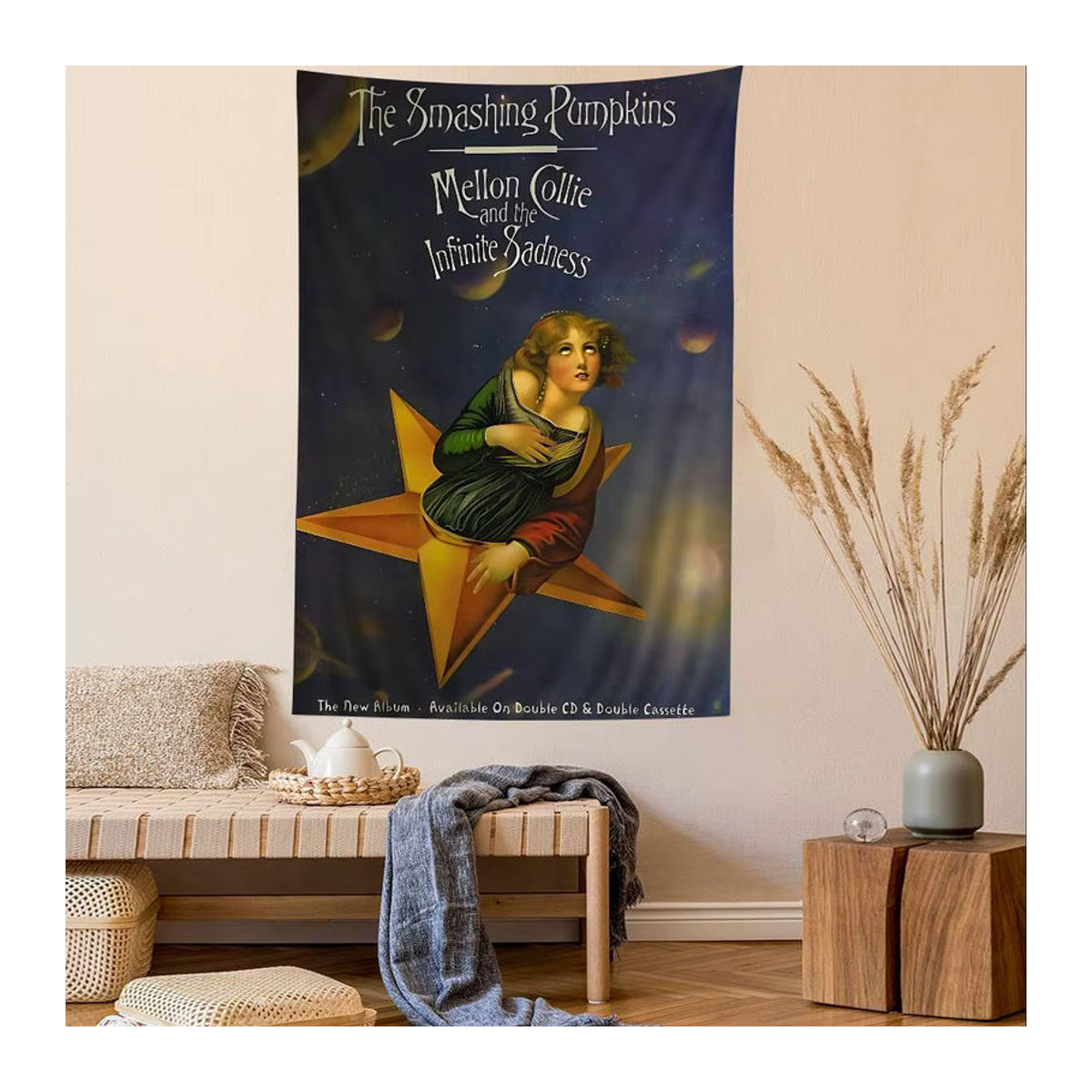 Mehrfarbiger Wandbehang im Cartoon-Stil mit S-Smashing P-Pumpkins Motiv für Halloween und Herbst als dekorative Stoff-Tapisserie - Bild 6
