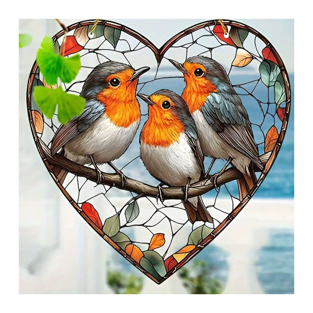 Mehrfarbiges 2D-Hängerfenster aus Glas mit Vogel- und Tiermotiven zur Dekoration - Bild 4