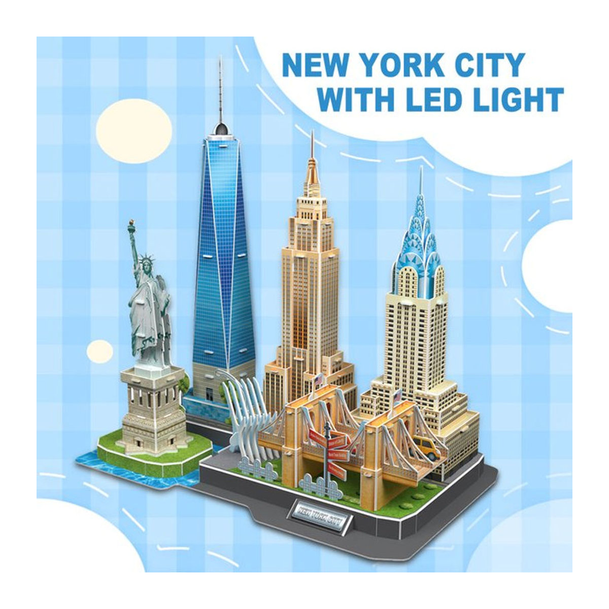 Mehrfarbiges 3D-Puzzle-Gebäudemodell aus Holz mit LED-Leuchten als DIY-Stadtlandschaft-Bausatz - Bild 1
