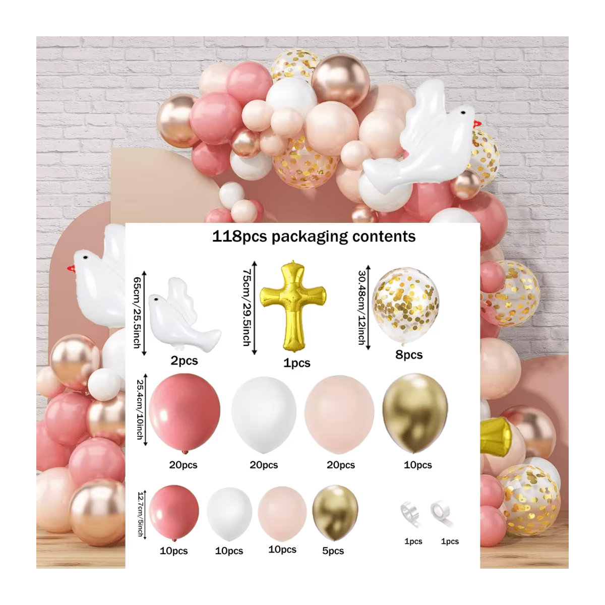 Mehrfarbiges Ballon-Girlanden-Set mit Tauben-Motiv für Hochzeit, Geburtstag und Zeremonien - Bild 4