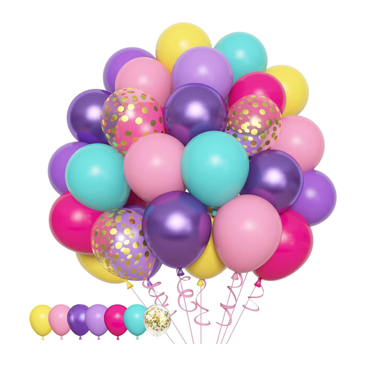 Mehrfarbiges Ballon-Girlandenbogen-Set aus Latex und Metall in Lila, Rosa und Blau mit Konfetti-Effekt, Durchmesser: 45,7 cm - Bild 3