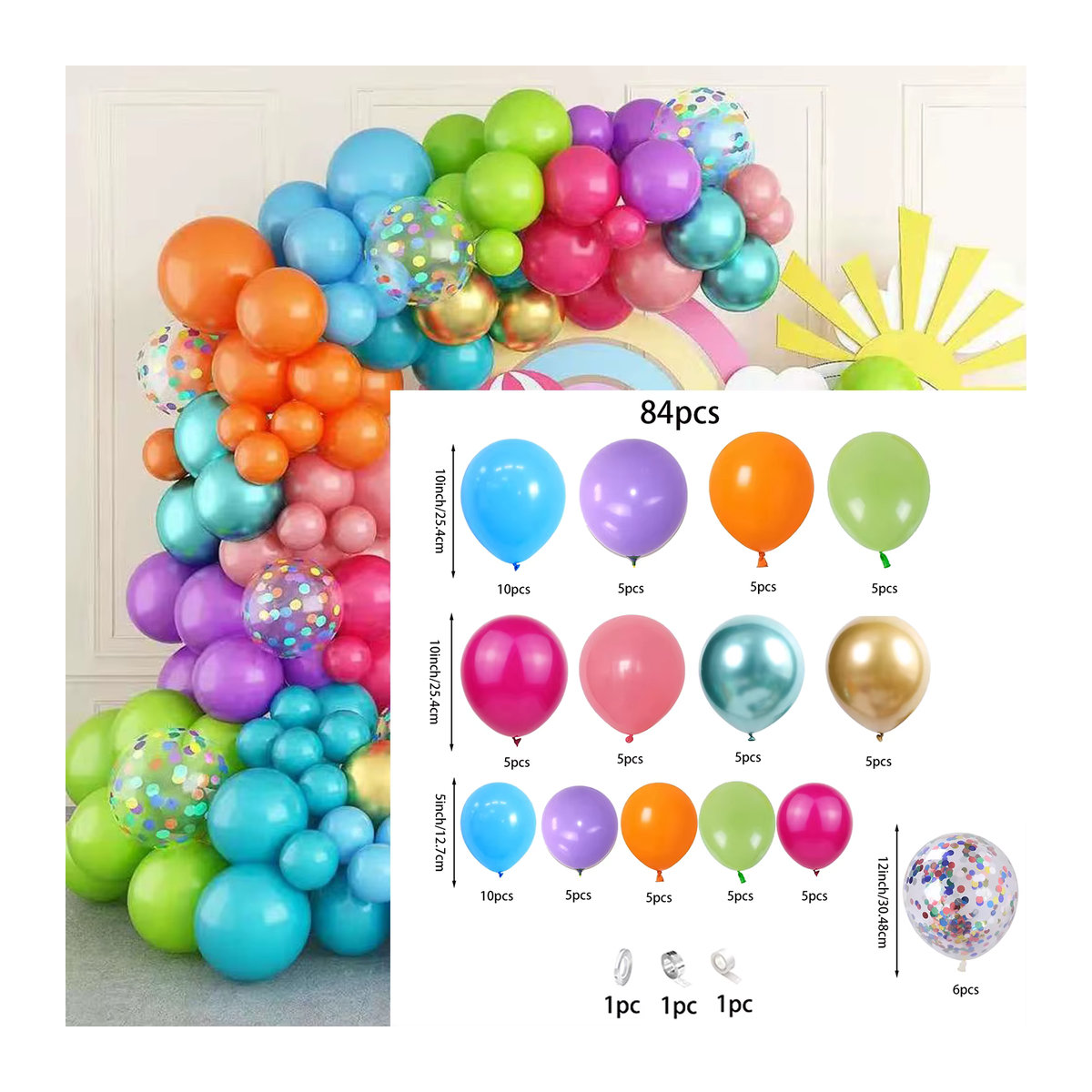 Mehrfarbiges Ballonbogen-Girlanden-Set aus Kunststoff für Hochzeit, Geburtstag und Babypartys - Bild 5