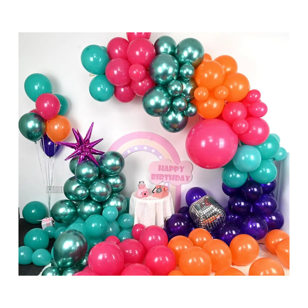 Mehrfarbiges Disco-Ballonbogen-Set aus Aluminiumfolie mit Sternen und Explosionssternen im Vintage-Stil zur Dekoration für Geburtstage und Musikfeste - Bild 3