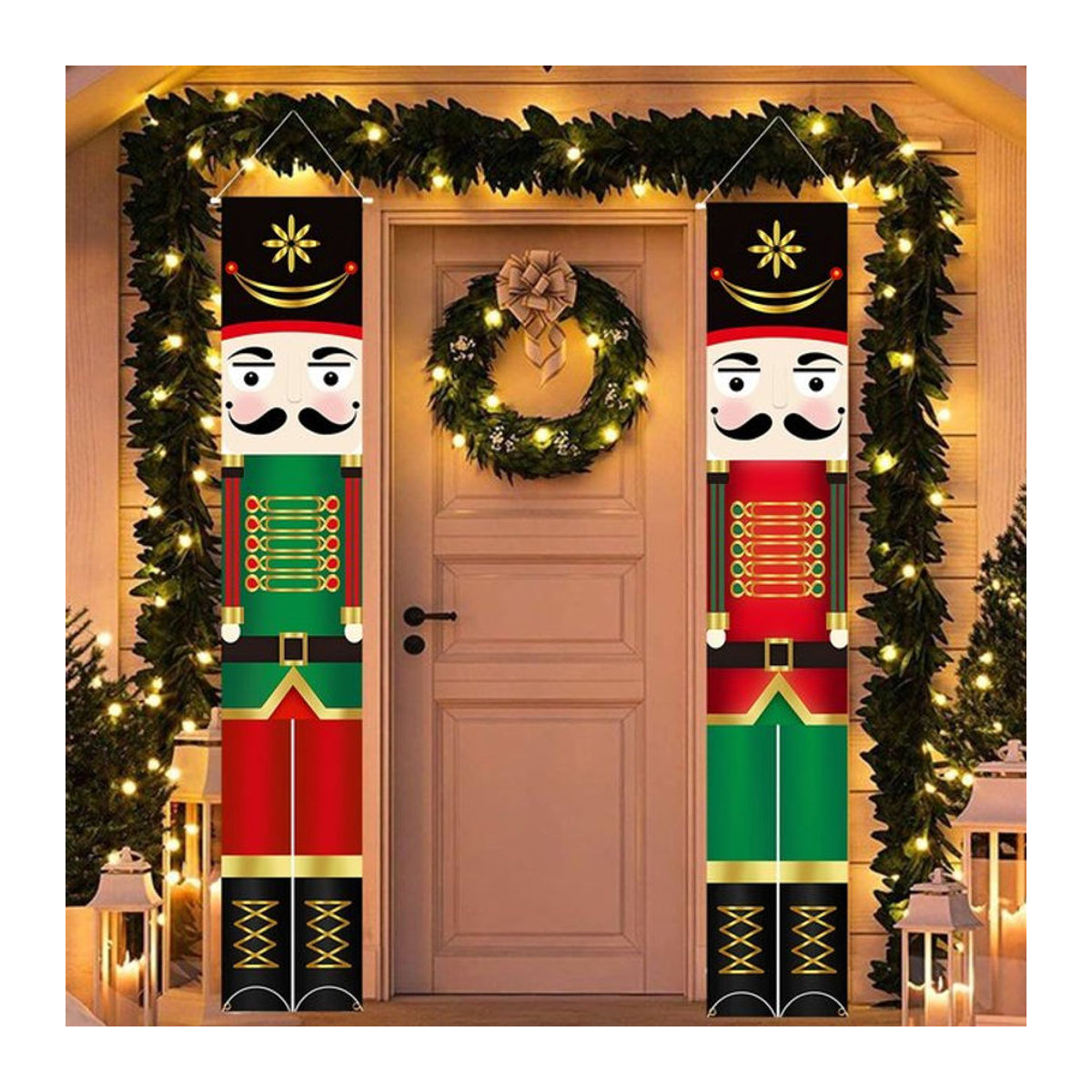 Mehrfarbiges Frohe Weihnachten Veranda Banner aus Textil als hängende Wanddekoration für Outdoor und Zuhause - Bild 1