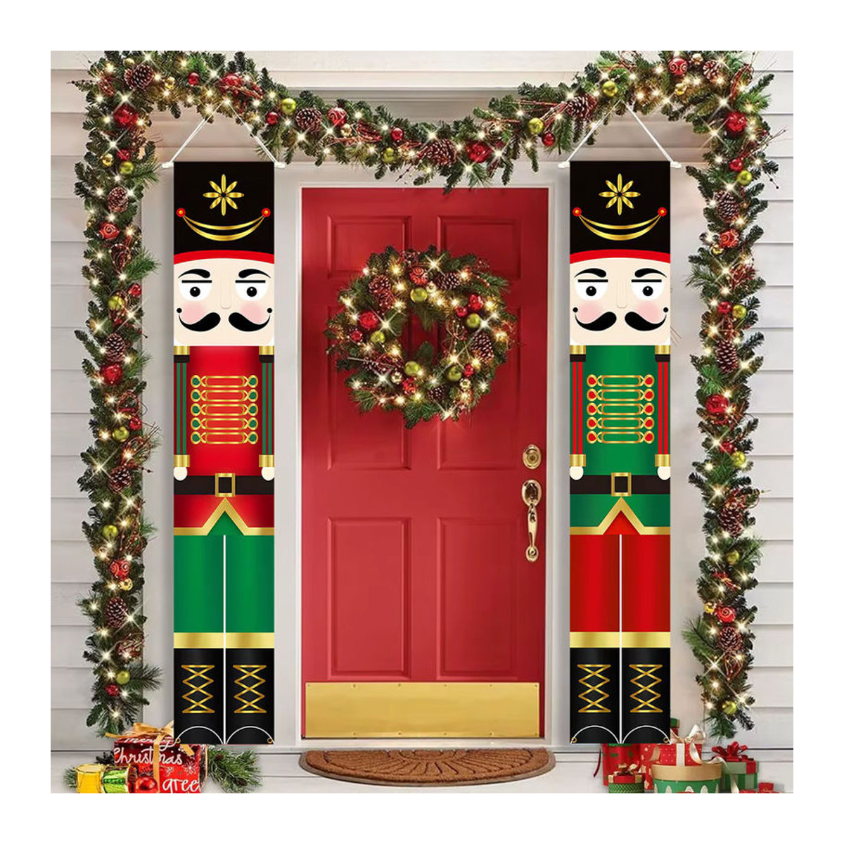 Mehrfarbiges Frohe Weihnachten Veranda Banner aus Textil als hängende Wanddekoration für Outdoor und Zuhause - Bild 2