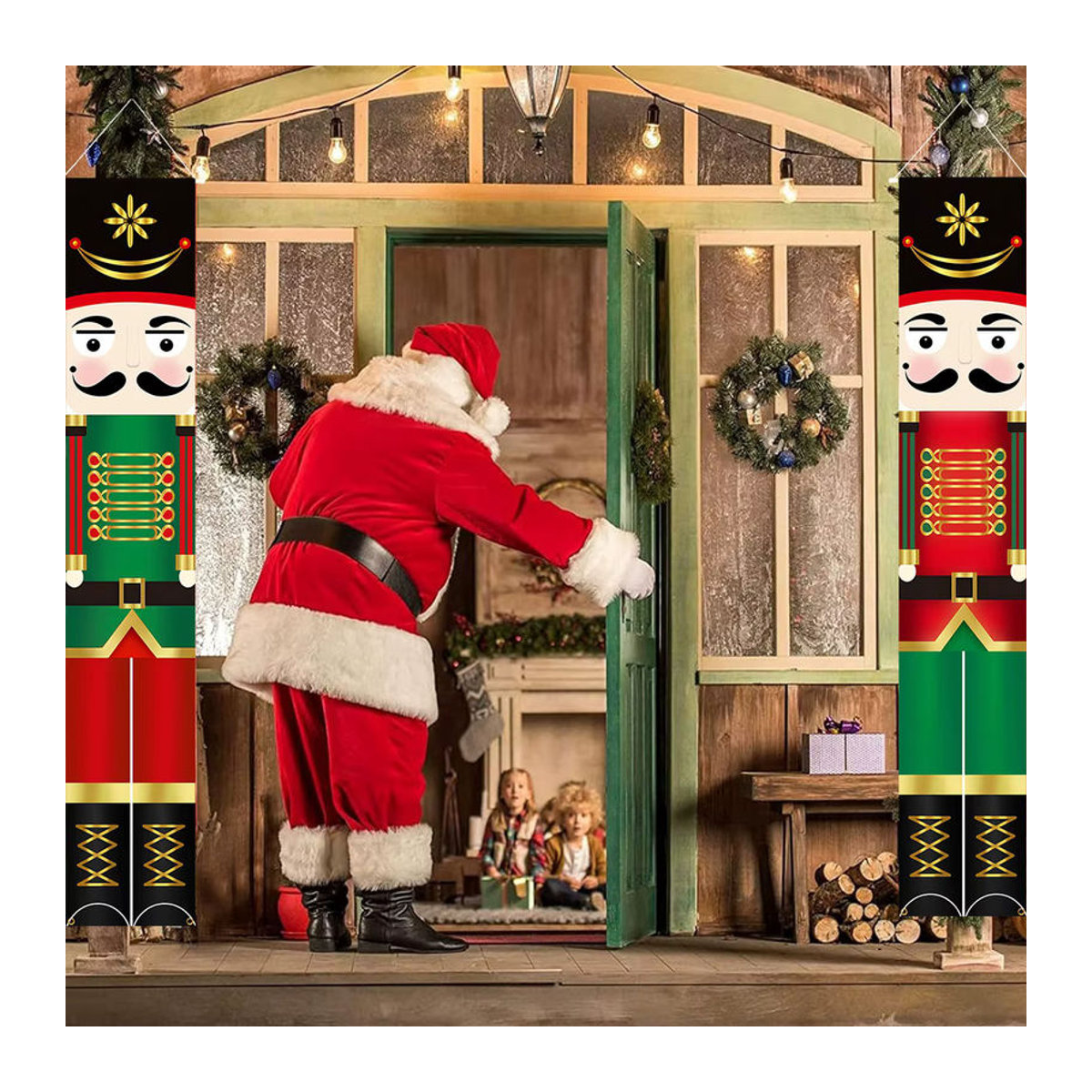 Mehrfarbiges Frohe Weihnachten Veranda Banner aus Textil als hängende Wanddekoration für Outdoor und Zuhause - Bild 3
