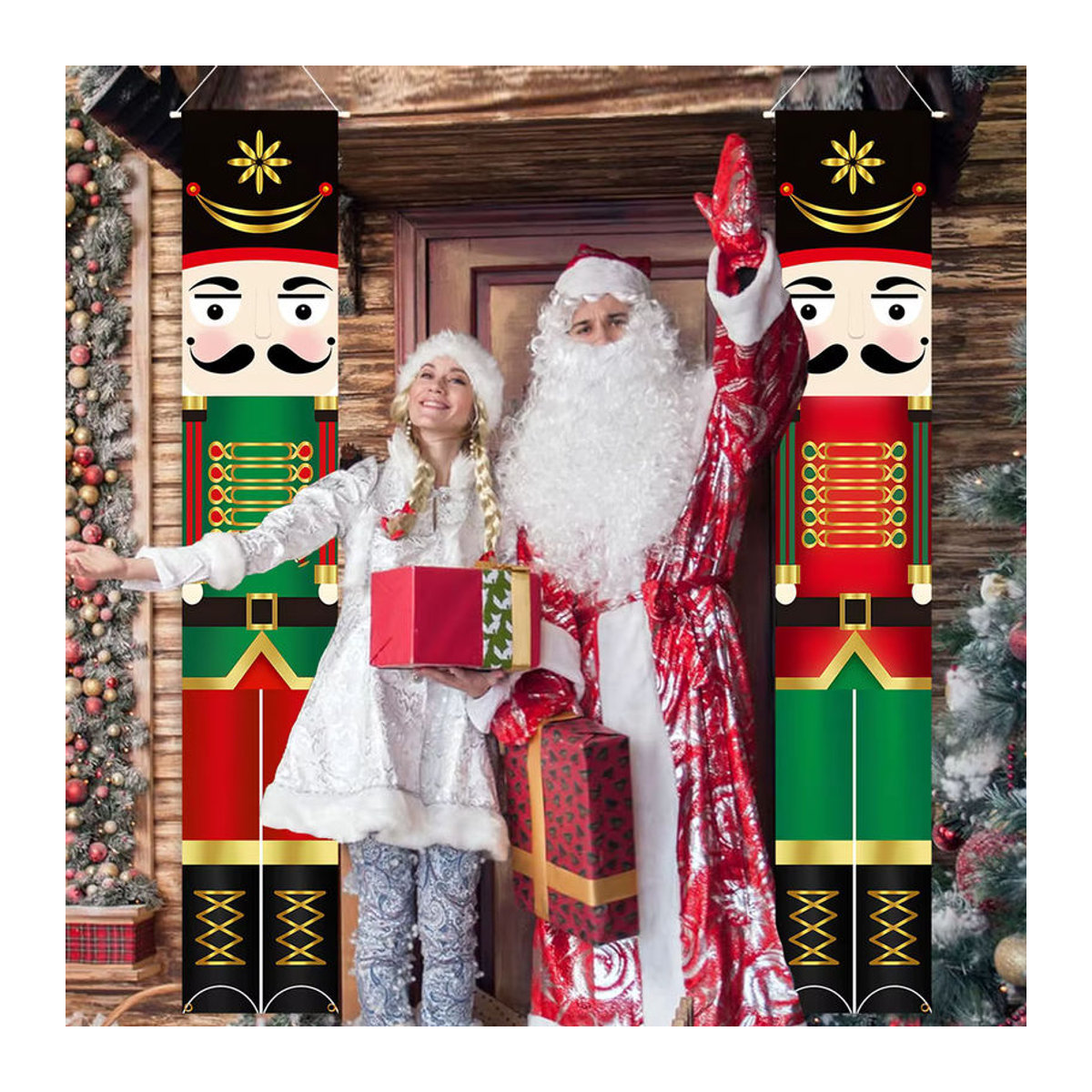 Mehrfarbiges Frohe Weihnachten Veranda Banner aus Textil als hängende Wanddekoration für Outdoor und Zuhause - Bild 4
