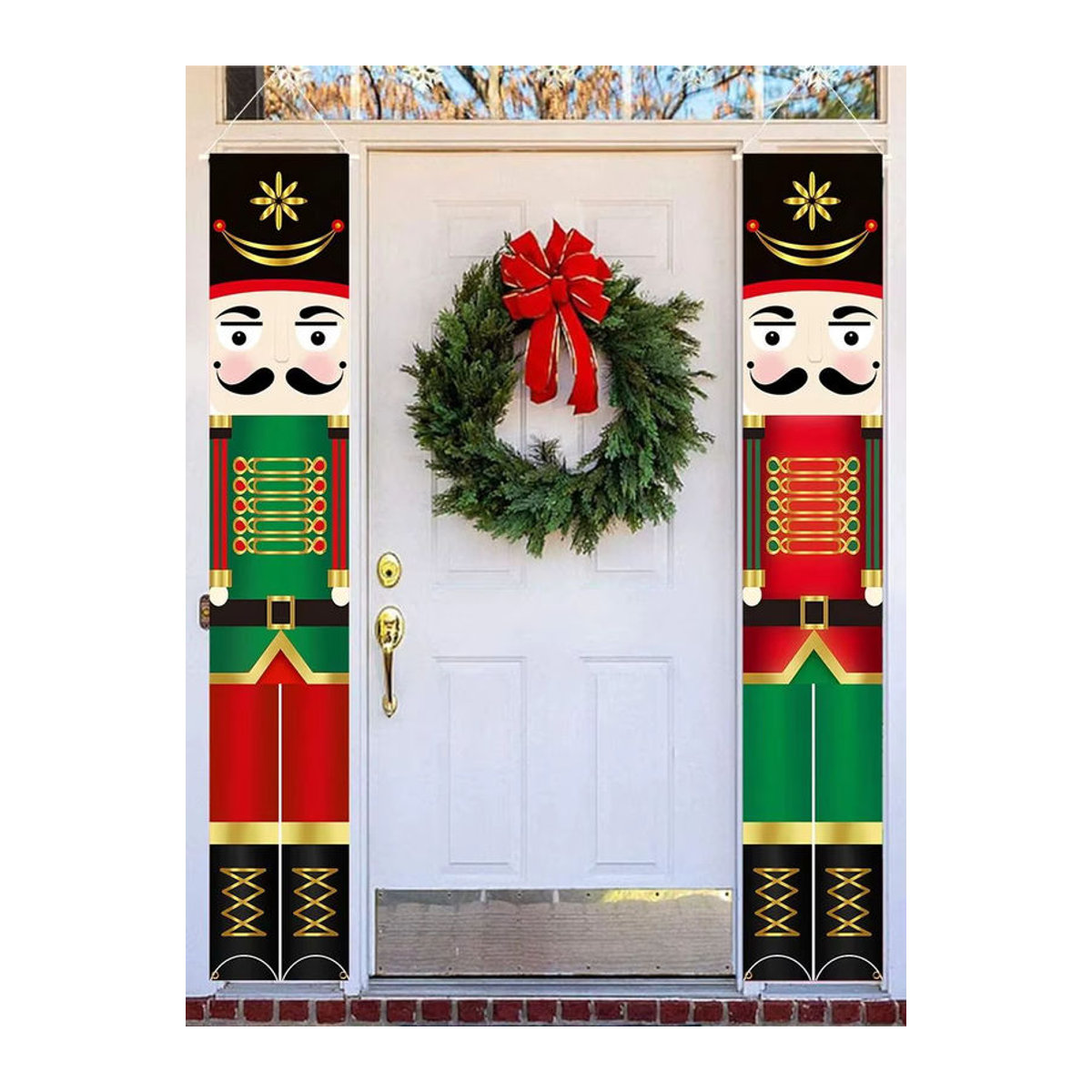 Mehrfarbiges Frohe Weihnachten Veranda Banner aus Textil als hängende Wanddekoration für Outdoor und Zuhause - Bild 6