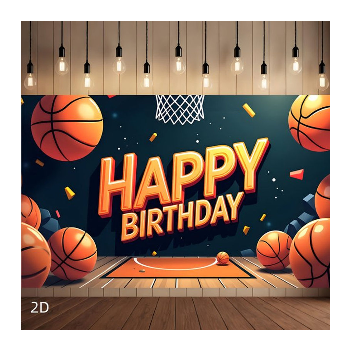 Mehrfarbiges Geburtstagsbanner mit Basketball-Motiv aus Textil, rechteckige Dekoration für drinnen und draußen - Bild 1