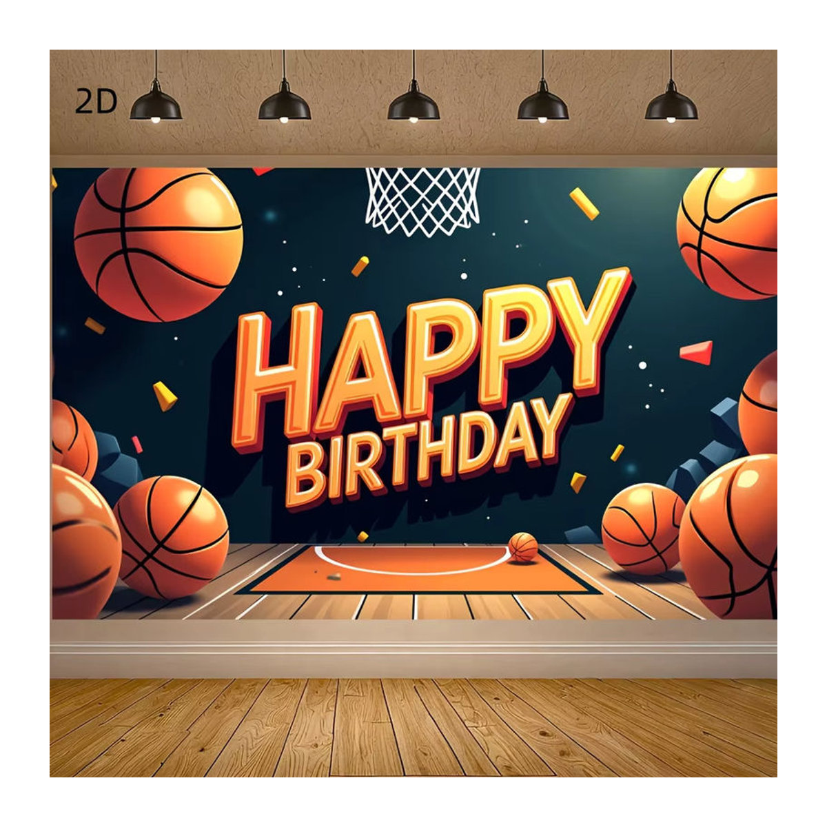 Mehrfarbiges Geburtstagsbanner mit Basketball-Motiv aus Textil, rechteckige Dekoration für drinnen und draußen - Bild 2