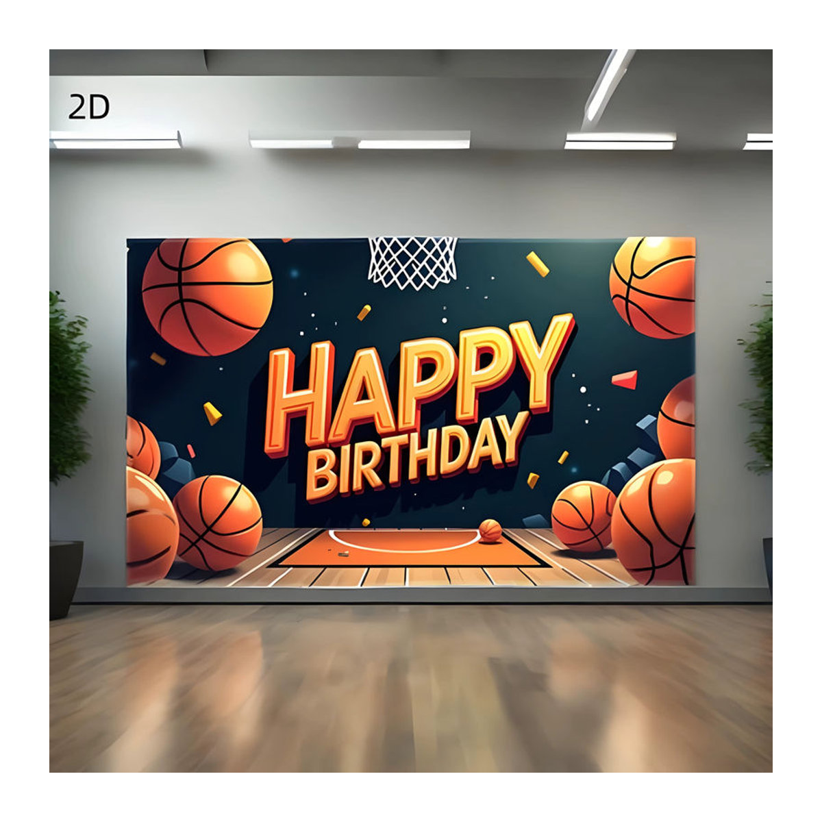 Mehrfarbiges Geburtstagsbanner mit Basketball-Motiv aus Textil, rechteckige Dekoration für drinnen und draußen - Bild 3